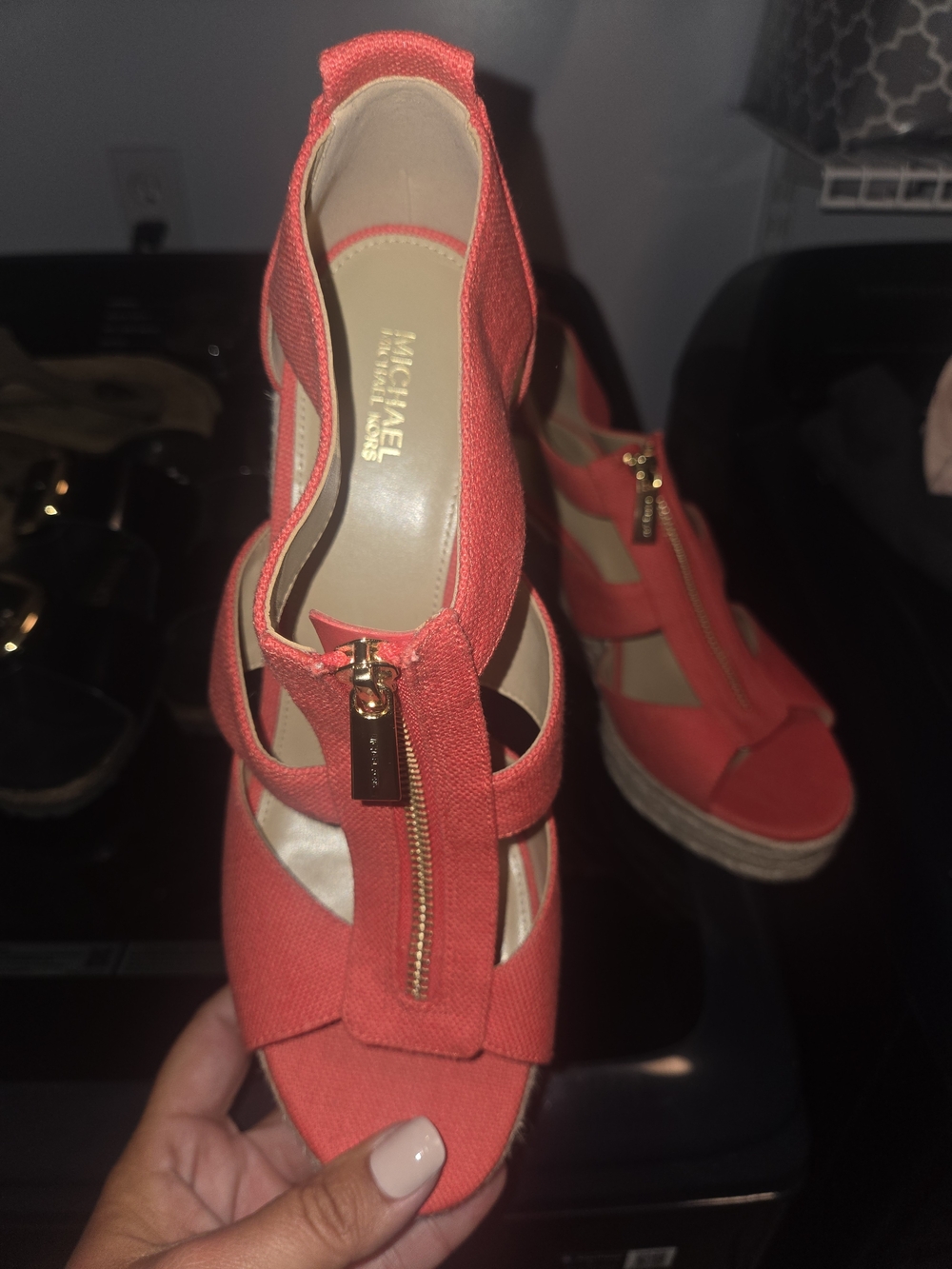 Michael Kors Coral Canvas Zip Wedge Sandals